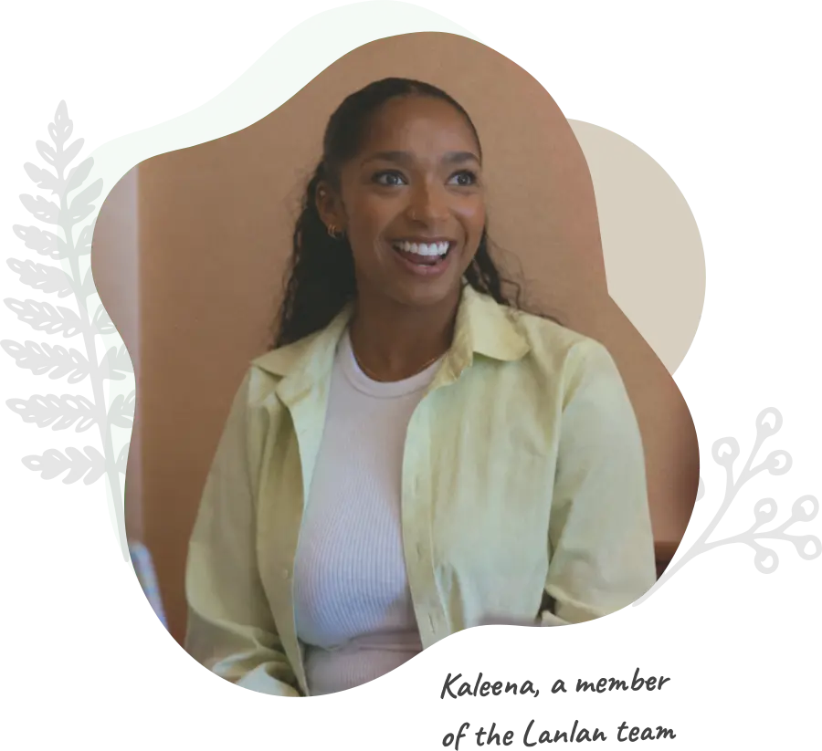 Kaleena, a member of the Lanlan team, laughing at Our Space Berkeley